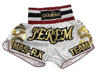 Shorts Boxe Thai Blanc Personnalisé : KNSCUST-1101